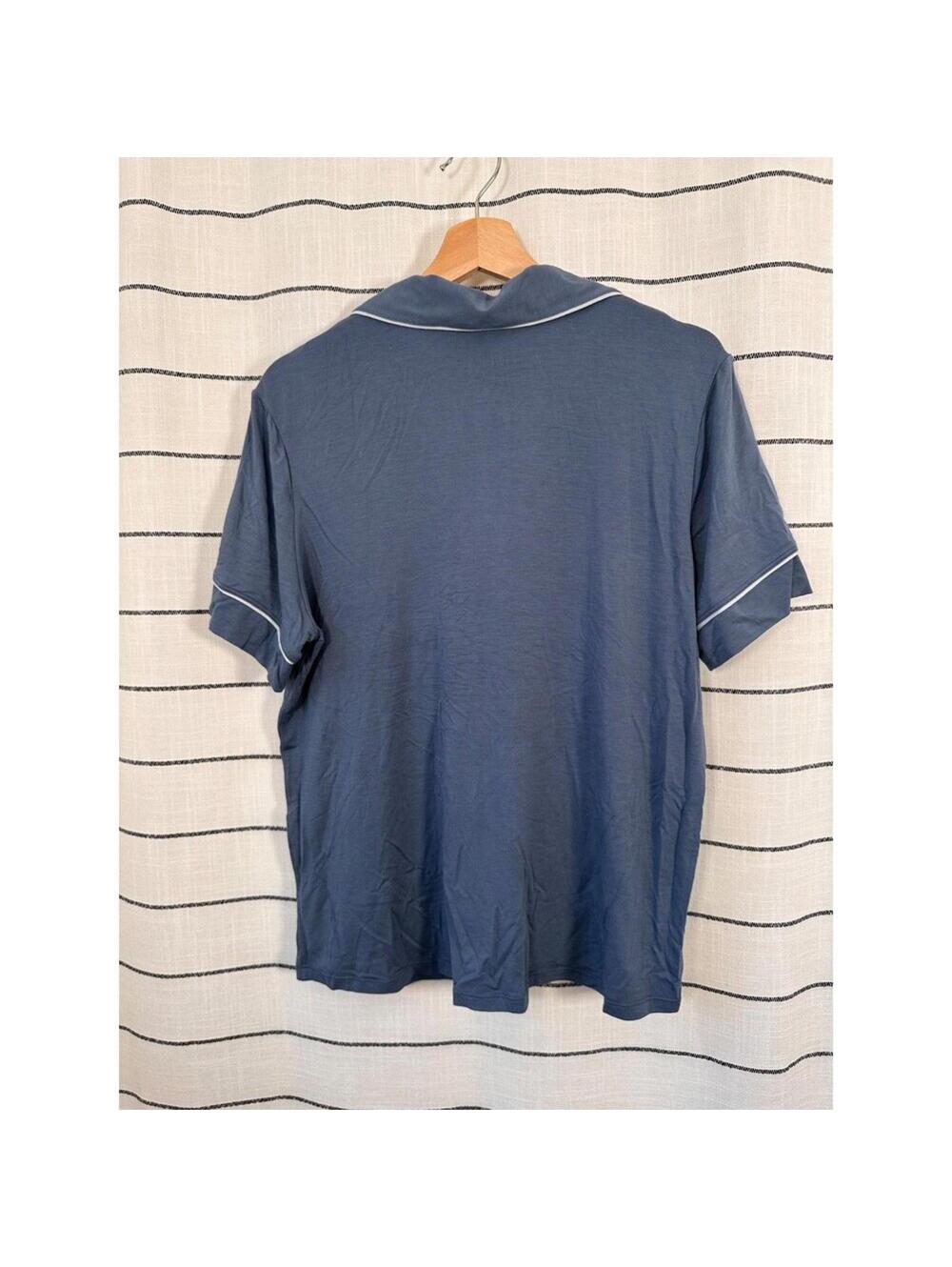 Eberjey Modal Pajama Top Size M Blue Piped Button Front Quiet Luxury - Picture 4 of 4